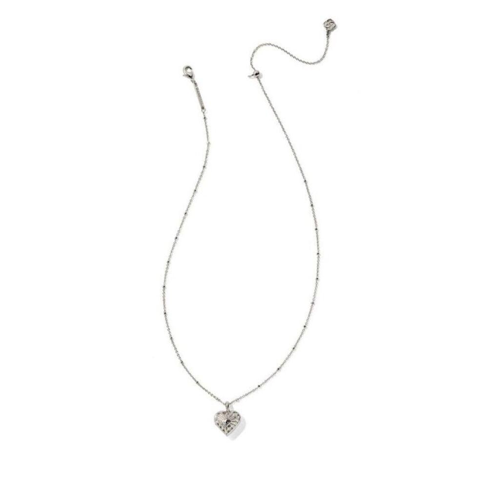 Kendra Scott OS Silver Heart Locket Necklace Rhodium Sunburst Y2K Romantic - Picture 2 of 5